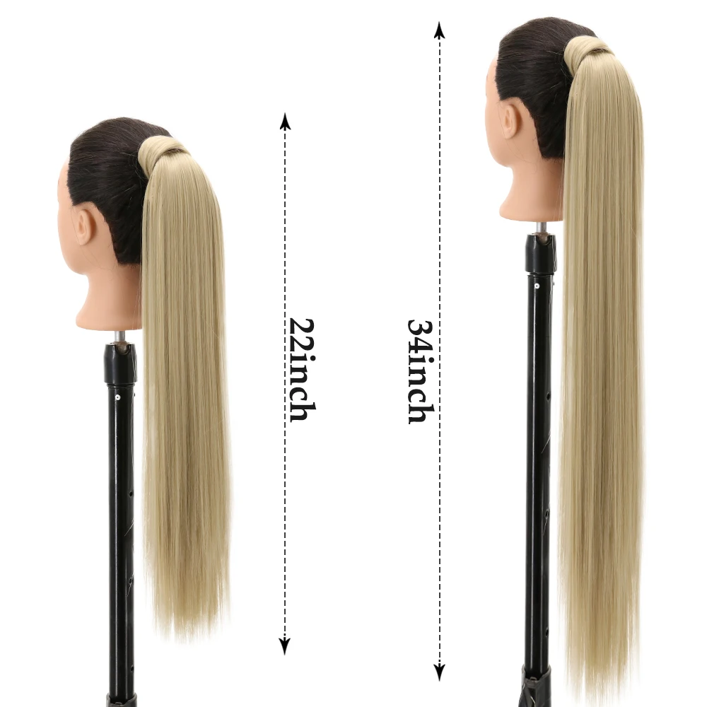 Synthetic Long Straight Ponytail Wrap Around Clip In Hair Extensions Natural Hairpiece Fiber Black Blonde Fake Hair Pony Tail