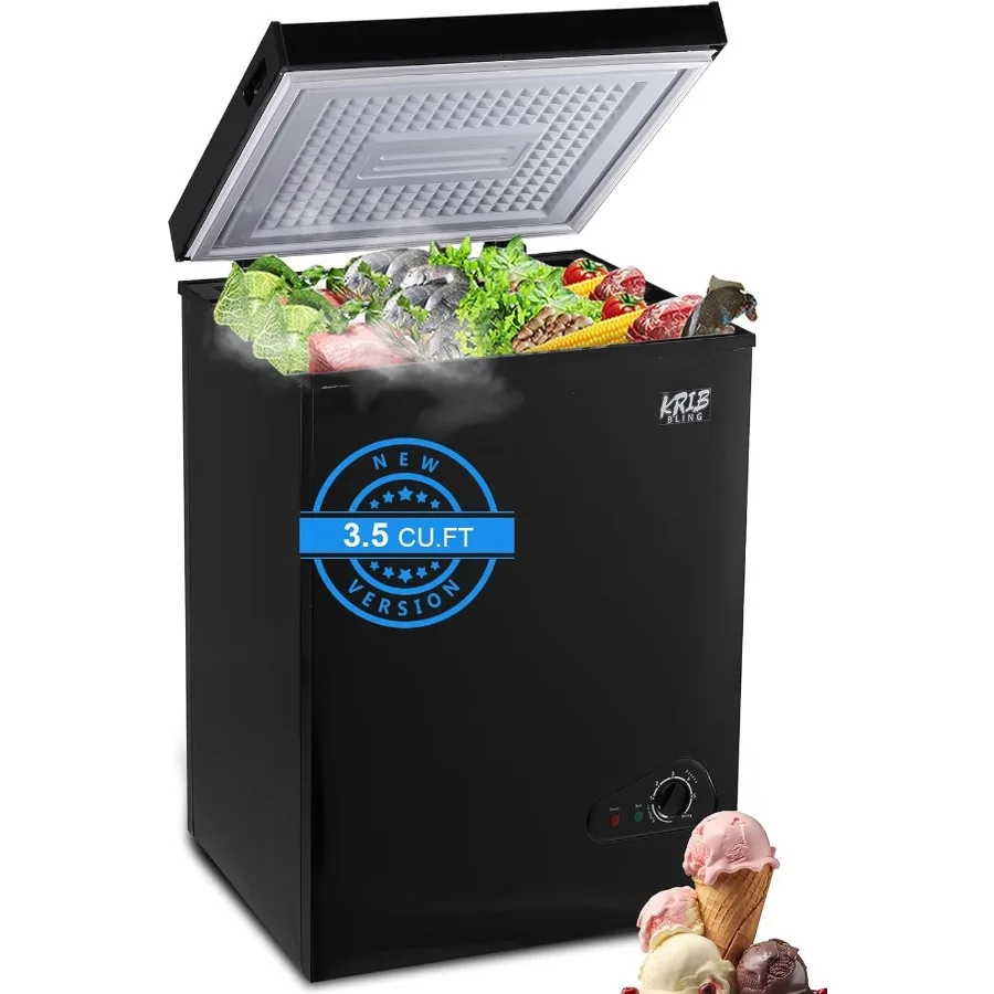 

Compact 3.5 Cu.Ft Mini Chest Freezer with 7-Gear Temperature Control Top-Opening Door Removable Storage Basket Ideal for Small