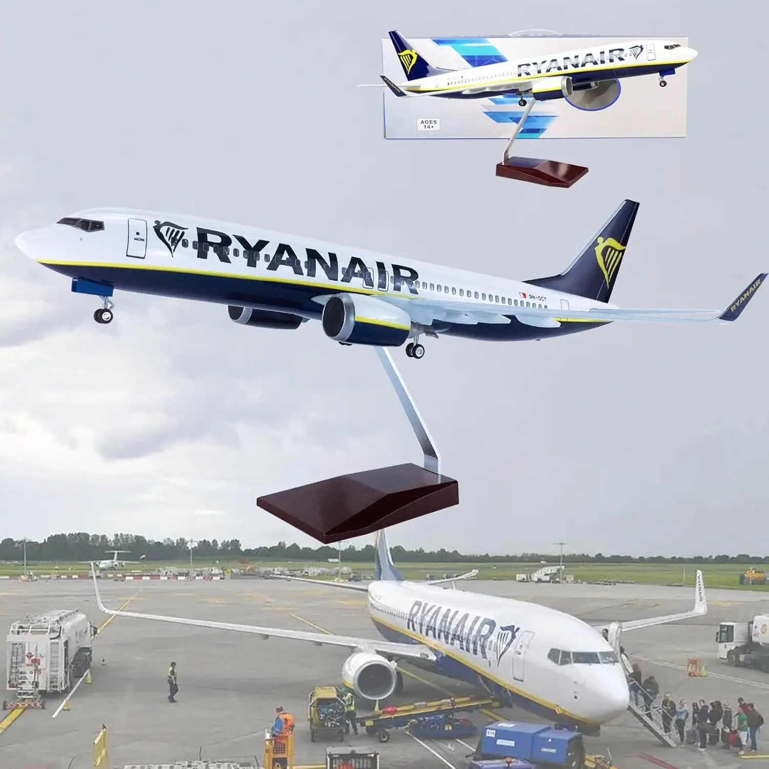 

Aircraft Model 1:85 Scale Airplane Toy B737-800 Airplanes RYANAIR Airline With Base Landing Gears Resin Miniature Plane For kids