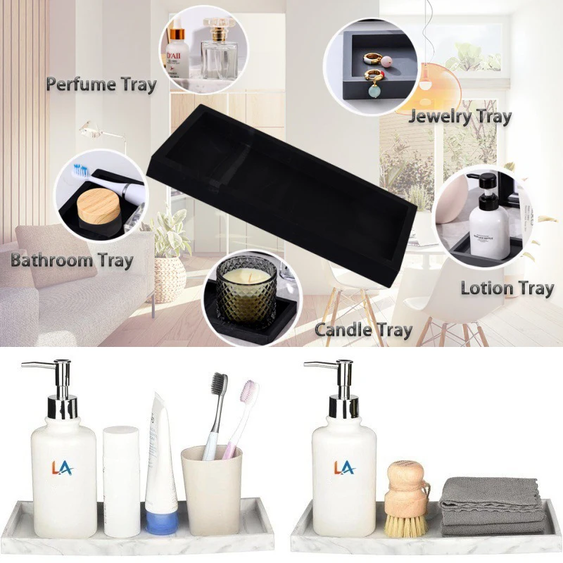 Silicone Tray for Bathroom Countertops Hand Sanitizer Shampoo Storage Tray Jewelry Display Tray for Decorative Storage