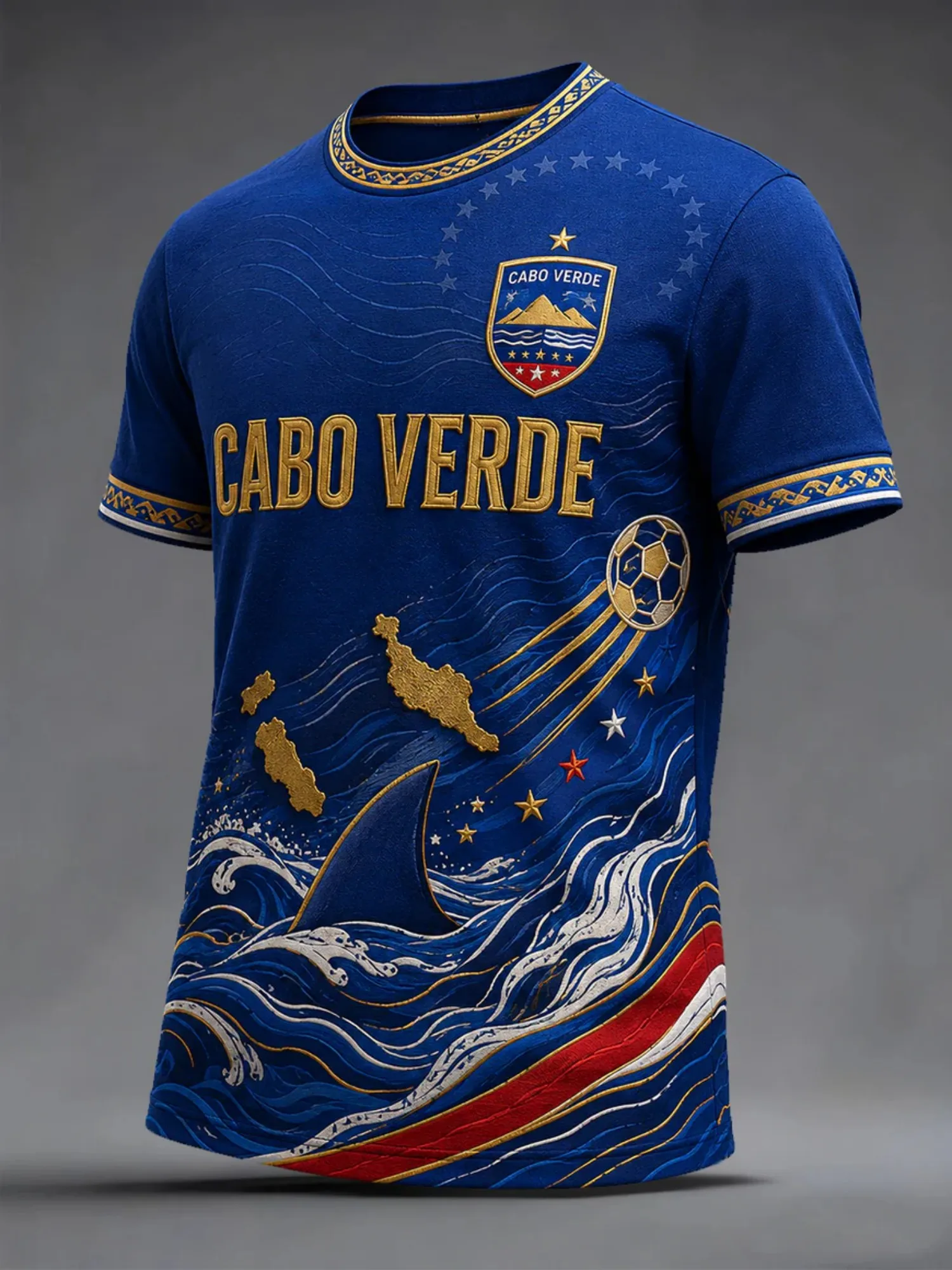 Mens Cabo Verde Crew Neck T Shirt Shark Fin Wave Graphic Short Sleeve Coastal Vacation Summer Tee Casual Daily Wear Pullover Top