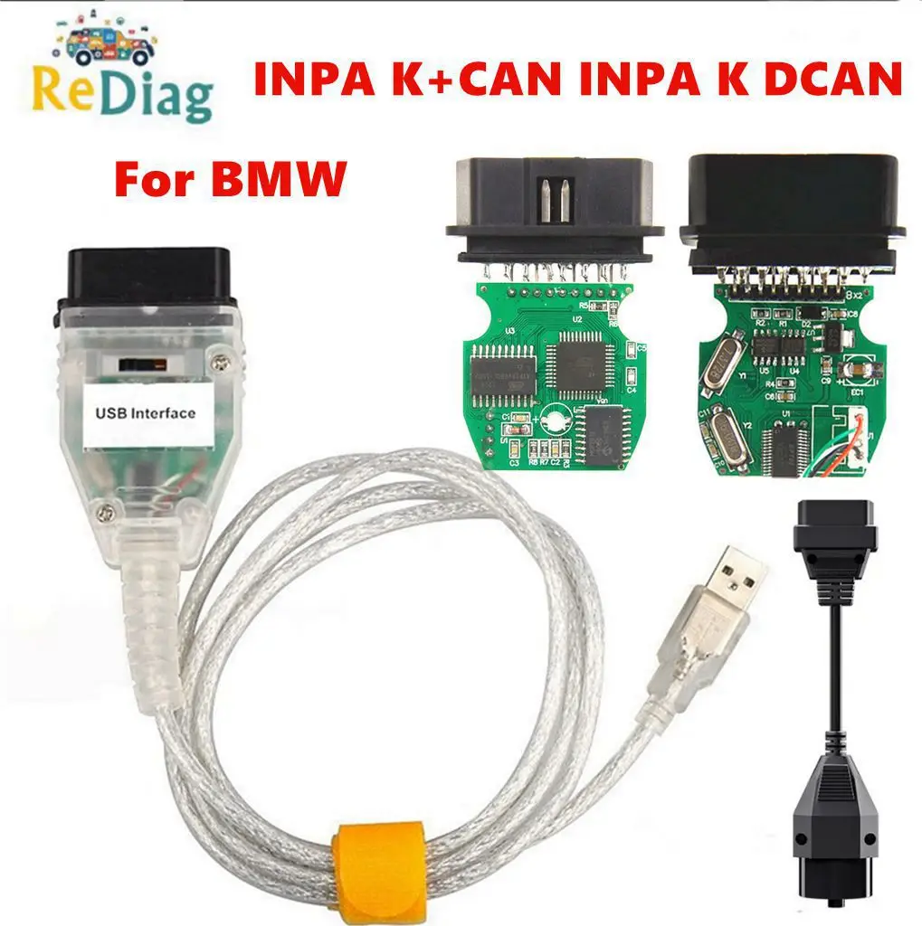 Newest Car Diagnostic Interface Cable For BMW Series INPA K+CAN INPA K DCAN OBD2 Scanner Connect USB FT232RL Full Chip Software