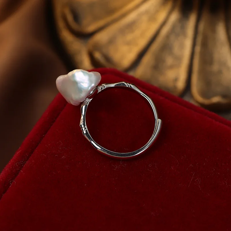 Wedding Statement Natural Freshwater Pearl Rings for Women Luxury Silver Color Jewelry Irregular Chips Baroque Pearl Finger Ring