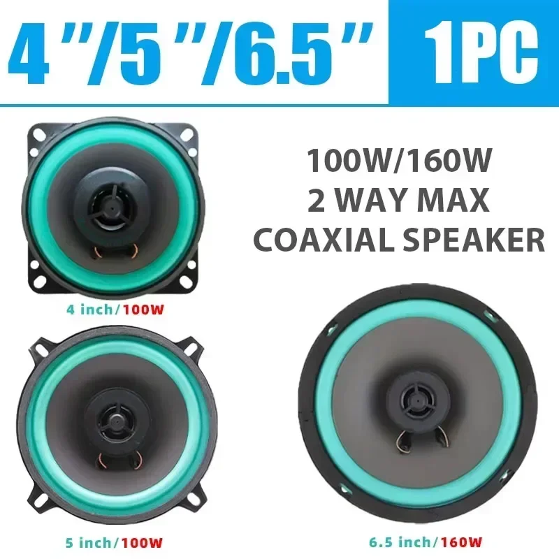 4-6.5 Inch 160W 2-Way Car HIFI Coaxial Speaker Door Audio Music Stereo Tweeter Mid-woofer Full Range Frequency green for Refit