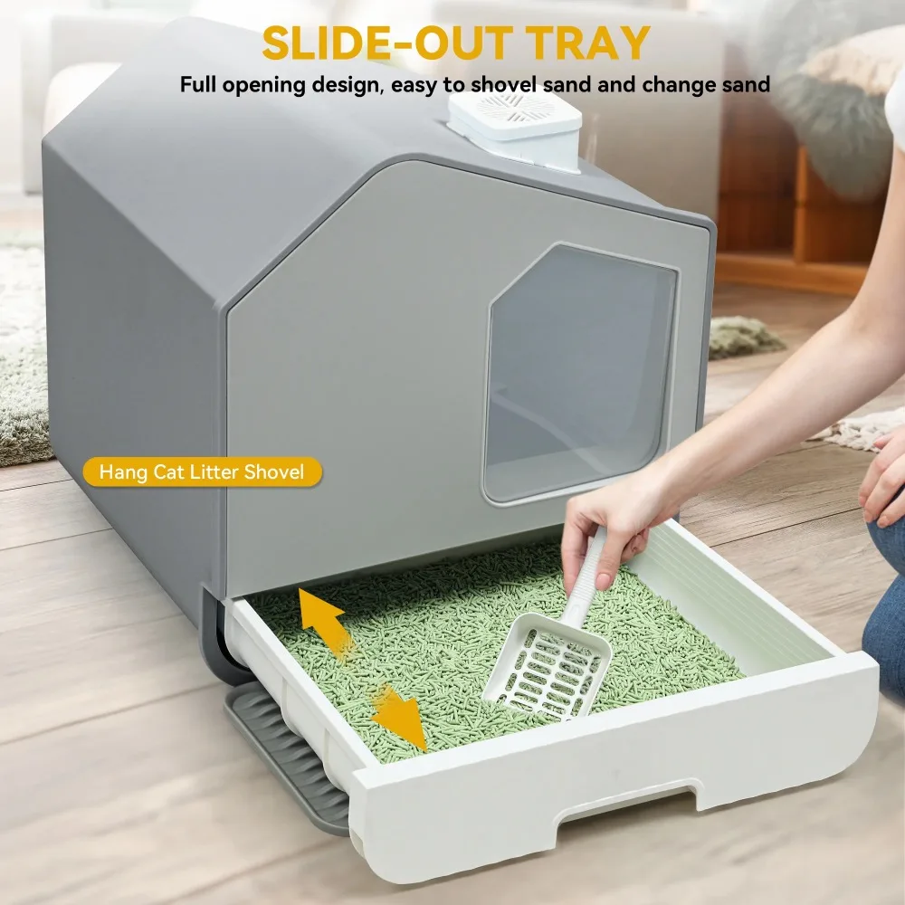 Extra Large Enclosed Cat Litter Box with Mat and ScoopOdor Free Enclosed Hooded Cat Toilet No Assembly Required Easy Cleaning