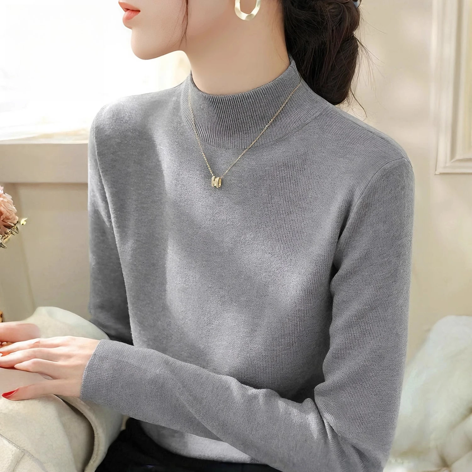 

Autumn Winter Soft Warm Slim Pullover Turtleneck Sweater For Women Knitted Versatile Sweater Korean Style Simple Base Layer Top