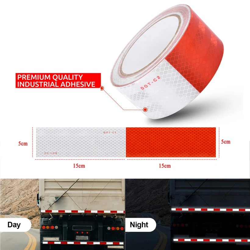 DOT-C2 Reflective Strip Warning Tape Waterproof Self-Adhesive Sticker For Truck Traffic