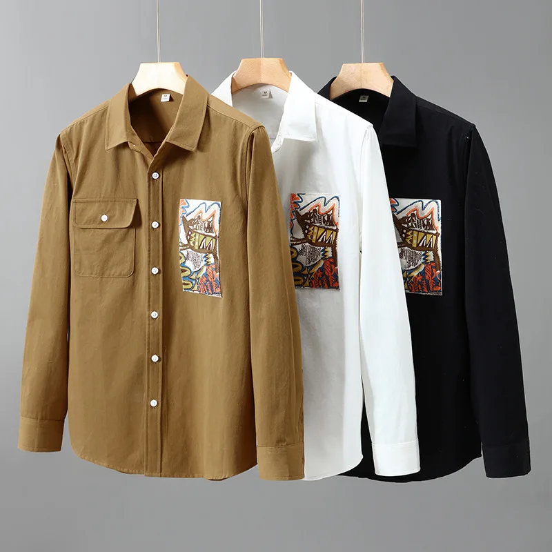 

Abstract Patchwork Long Sve Cotton Casual irt Men's Spring New Sle Design Printed Loose Fit American Sle Youth Faion