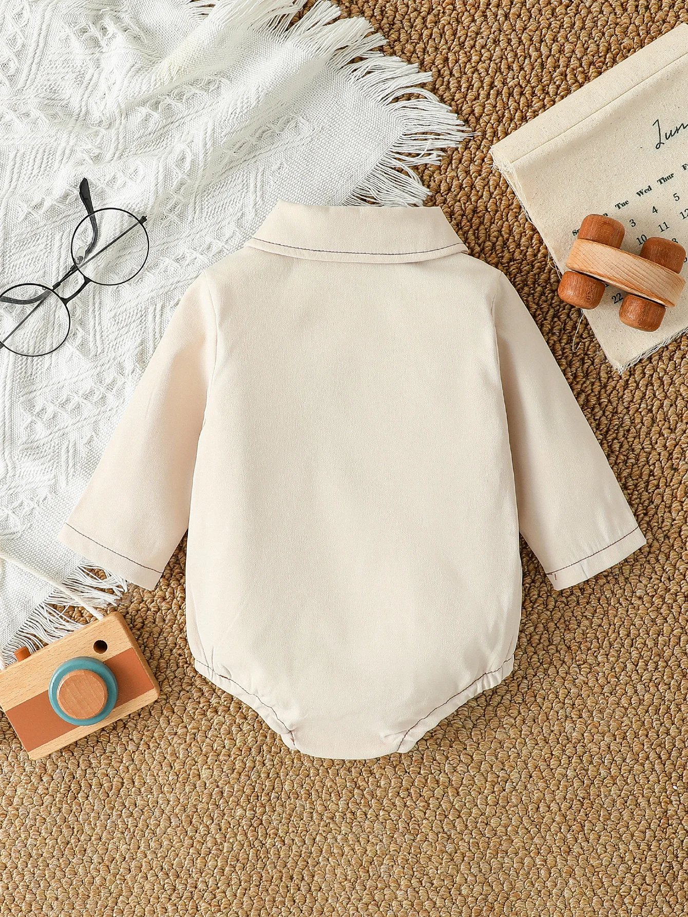 2025 Autumn Baby Boys Formal Dress Shirt  With Bow Long Sleeve Button Up One-Piece Romper Jumpsuit For Newborn 0-1Y Clothes