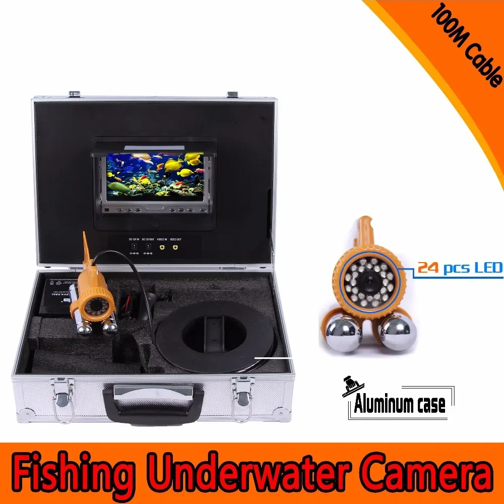 

(1 set)100M Double pendant Underwater Fishing camera with night version 24pcs white LEDs inside surveillance system Fish finder