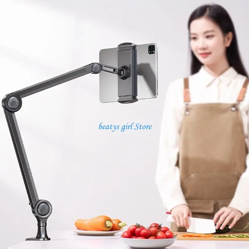 C7AB Overhead Phone Tablets Stand for Desk, Adjustable Clamp Arm Mount for 4.6 to 13Inch Devices in Aluminum Alloys, Black for