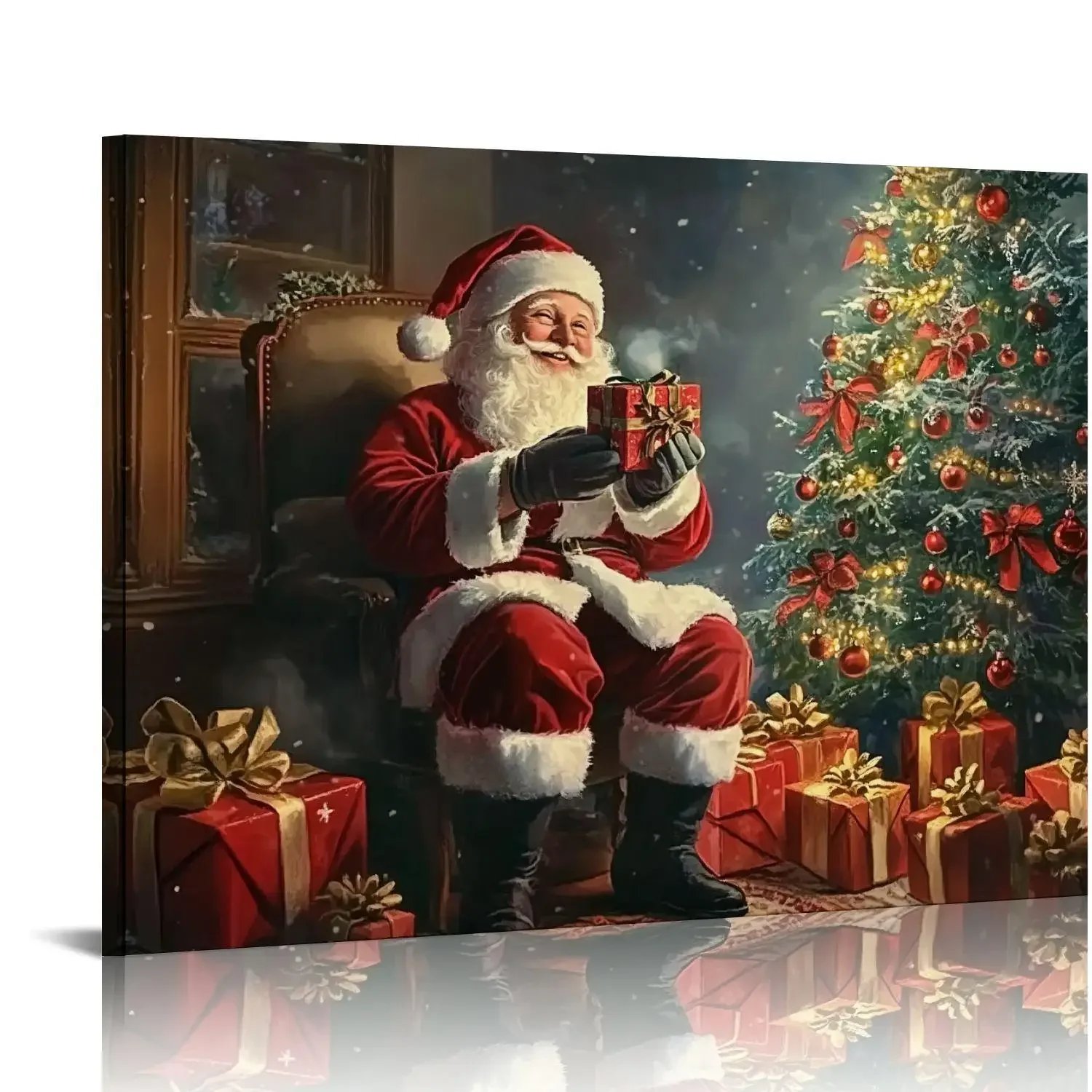 Ultring Santa Christmas Rustic Canvas Painting, Vintage Decoration, Home Enrichi Wood Frame, Holiday Gifts, 1 Pc