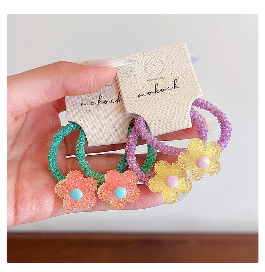 2026 Sommer 2er-Set Frucht-Blumen-Haargummis für Damen und Mädchen – Glitzernde Harz-Dekoration, hochelastisch, schadet dem Haar nicht, für Babys und Mädchen – Detail 7