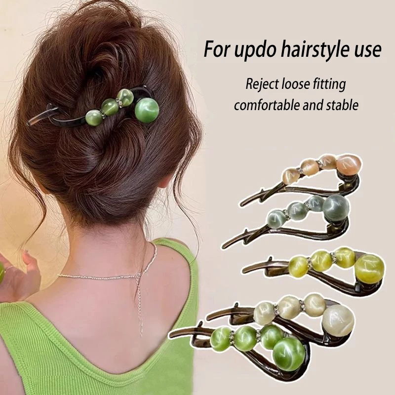 

Korean-Style High-End Vintage Solid Color Cat-Eye Gradient Beaded Women'S Hair Twist Clip Hair Accessory