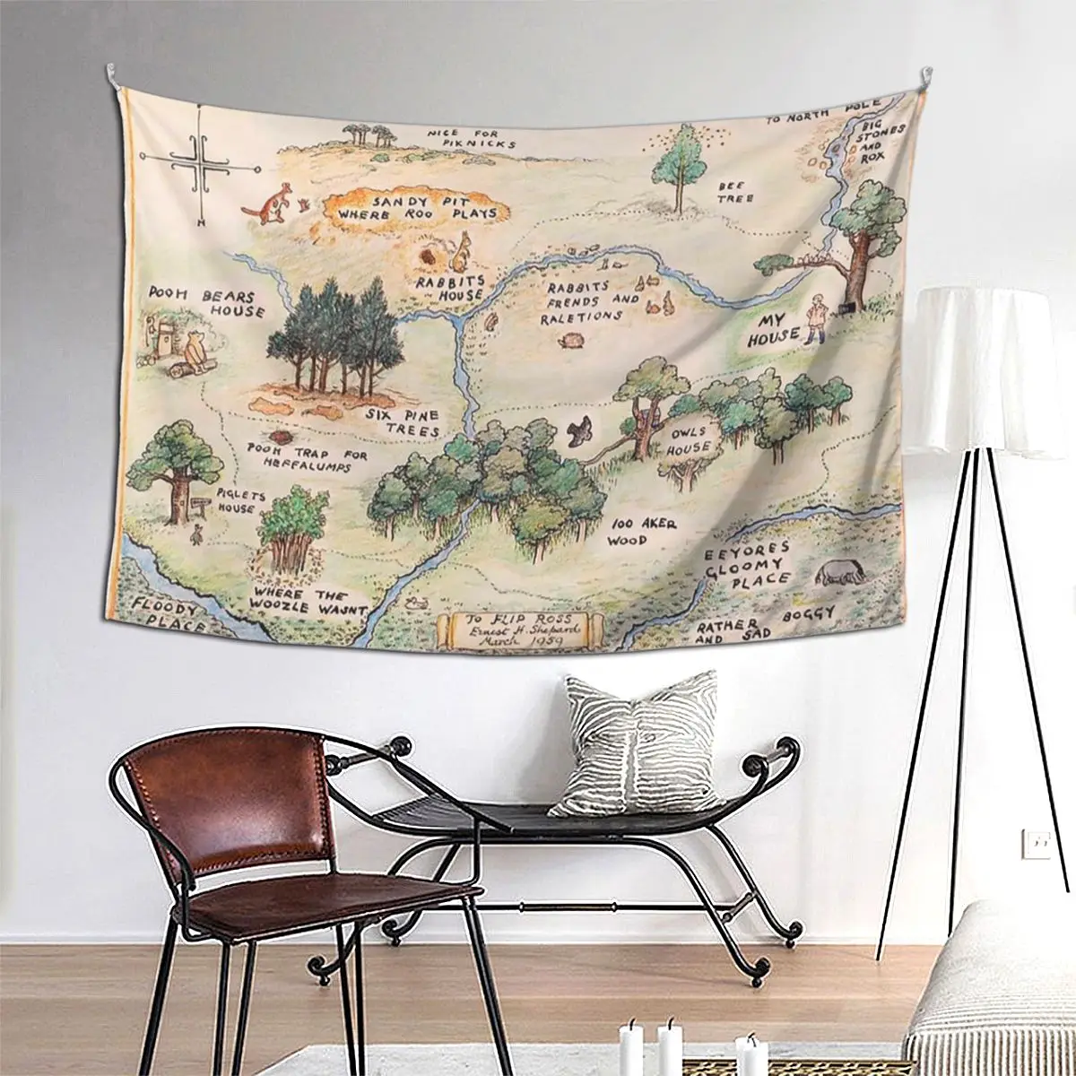 

100 Acre Wood Map Tapestry Art Wall Hanging Aesthetic Home Decoration Tapestries for Living Room Bedroom Dorm Room