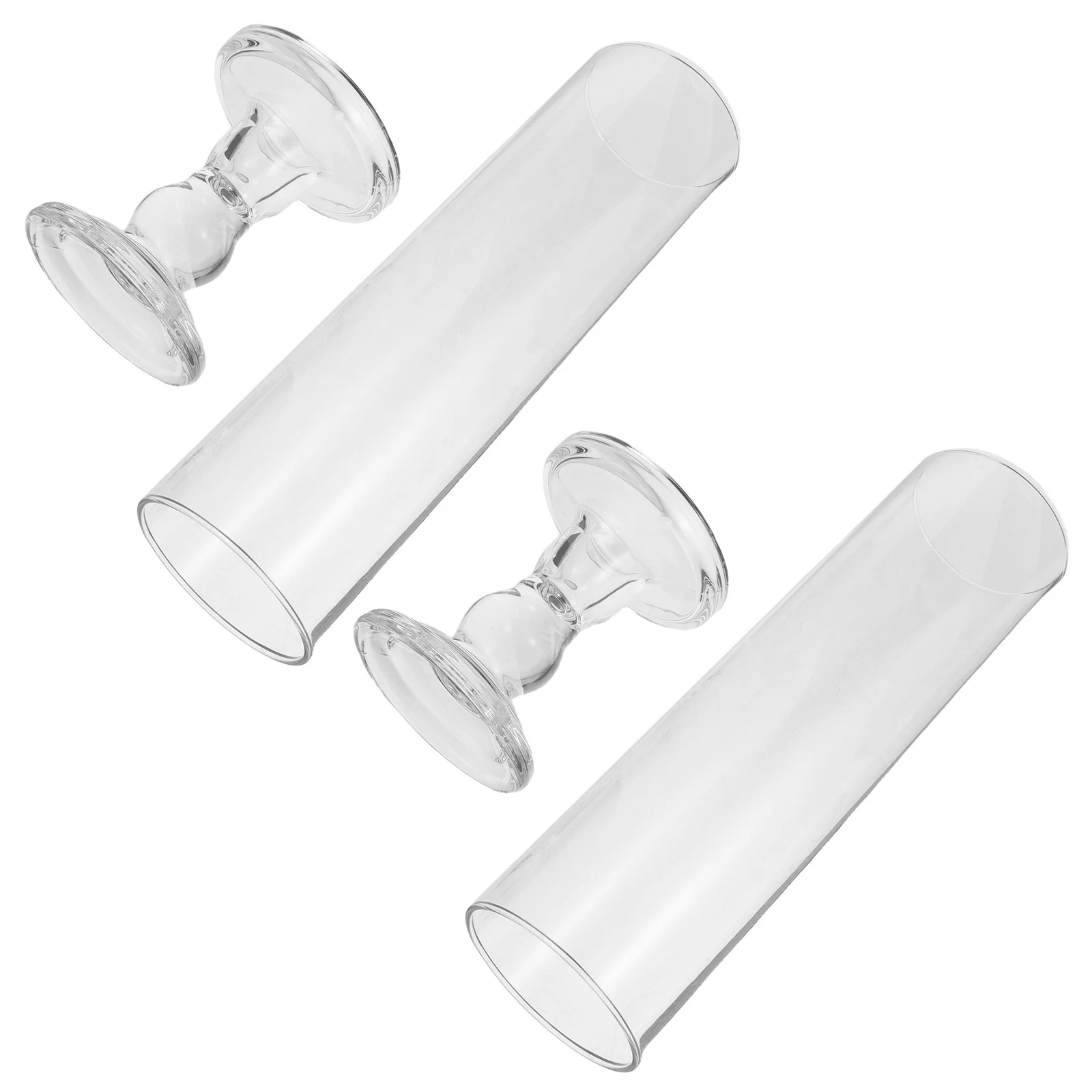 

2Sets European Style Glass Candlestick Holders Clear Tealight Holders Stable Base Windproof Sleeve Table Centerpiece