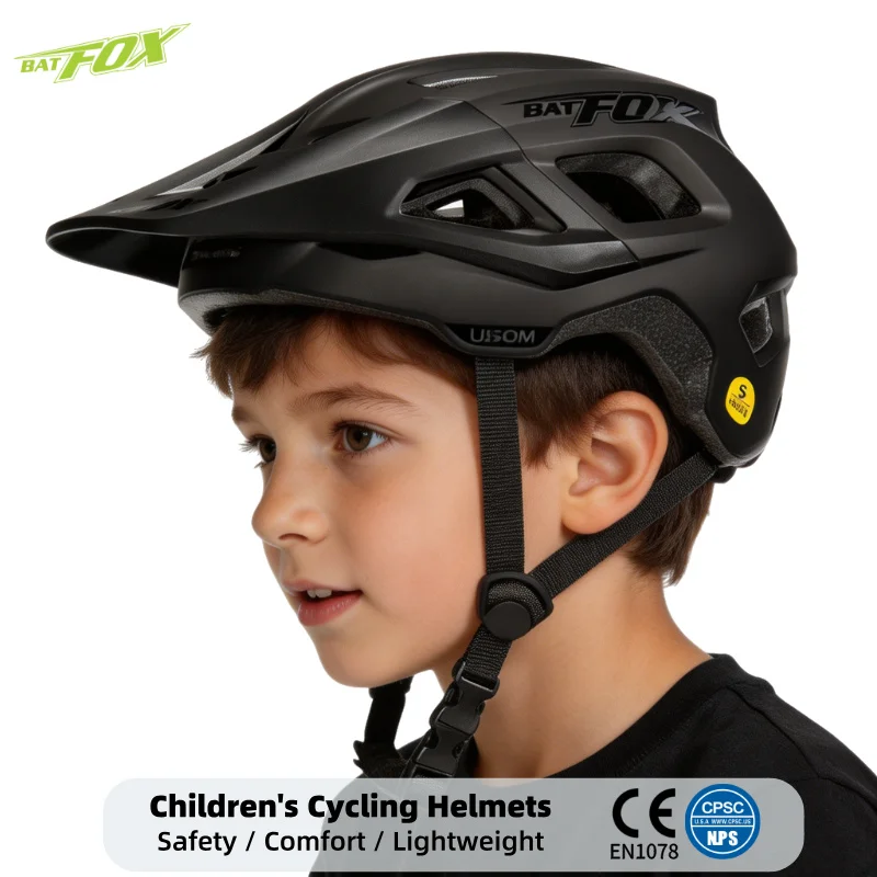 Casco BATFOX para niños, casco para bicicleta para niños y niñas de 51-55cm, casco para bicicleta para niños con visera extraíble, casco seguro multideporte