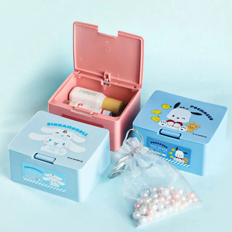 1pc Hellokitys Kuromi Plastic Storage Box with Press Open Lid - Modern Storage for Dental Floss, Cosmetic Pads, and Small Items