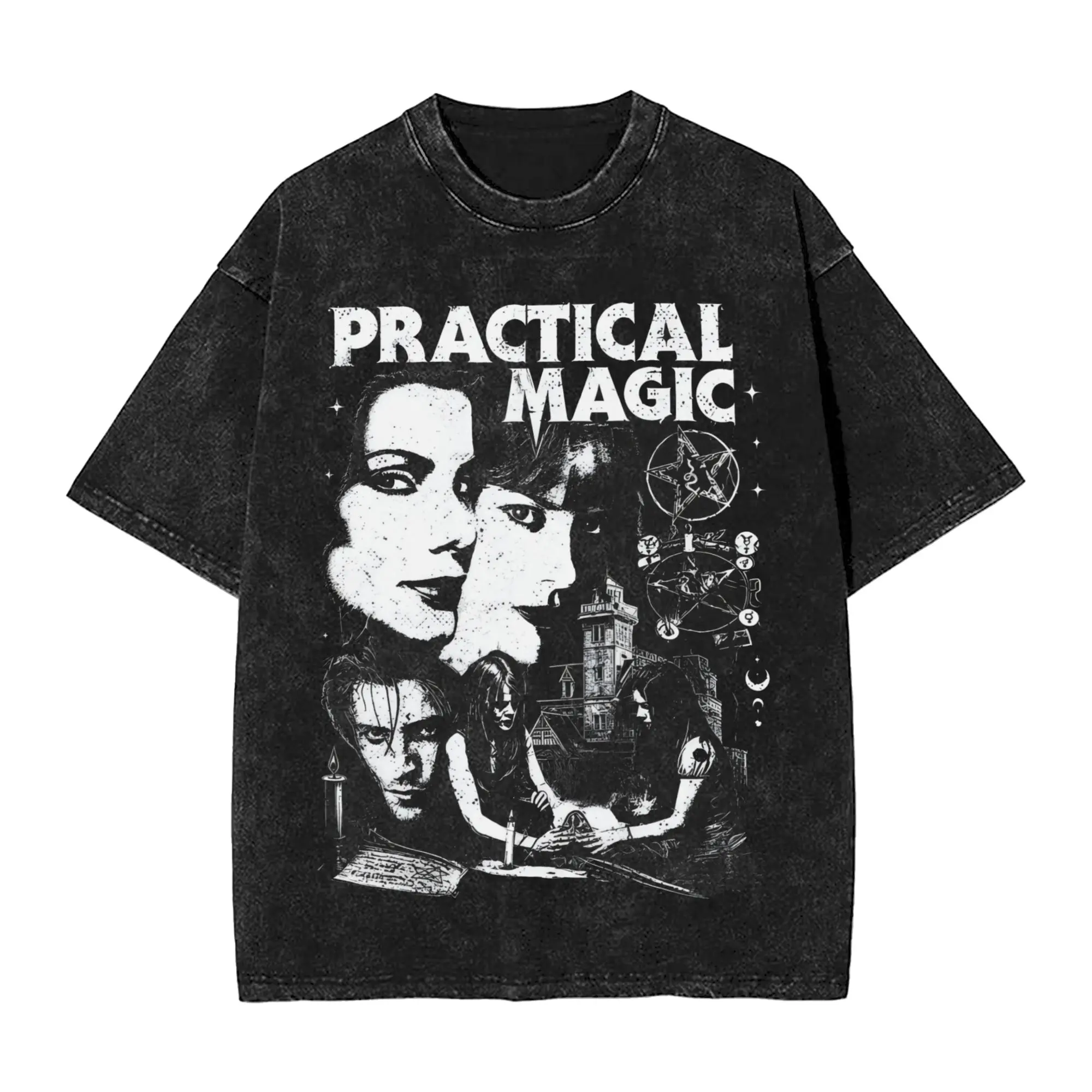 Mens T-Shirt Practical Magics Washed T-Shirts Hippie  Summer Tee Shirt Vintage Print Cotton Clothes Dropshipping