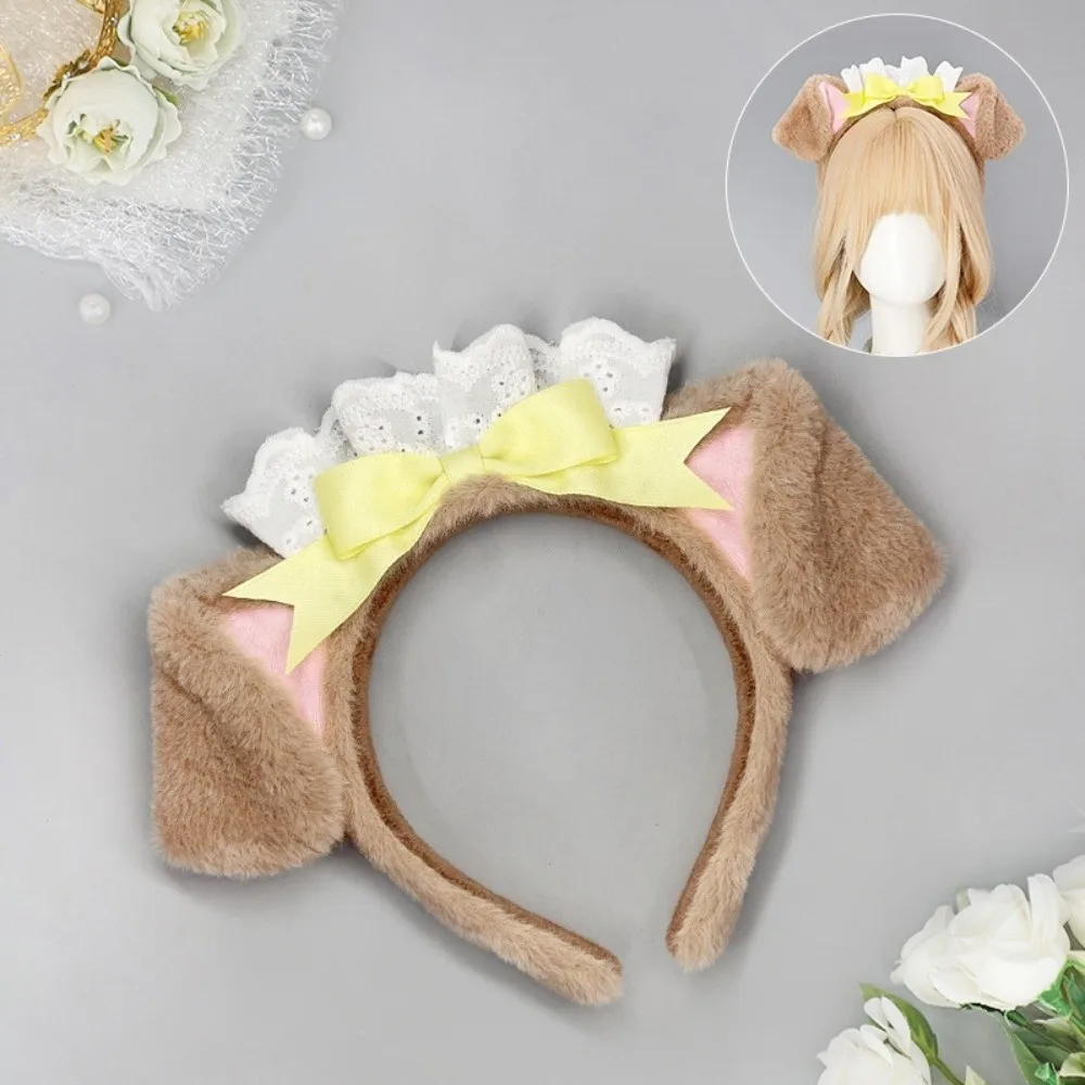 Nieuwe Lolita Hond Oor Hoofdband Pluizige Chef Cap Haarband Kant Boog Cosplay Hoofd Hoepel Cosplay Prestaties