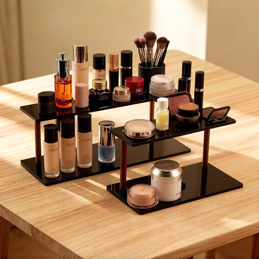 Acrylic Jewelry Display Stand with Two Layers for Shop Counter Desktop Cosmetics Rack Tea Coffee Cup Shelf Doll Model Organizer