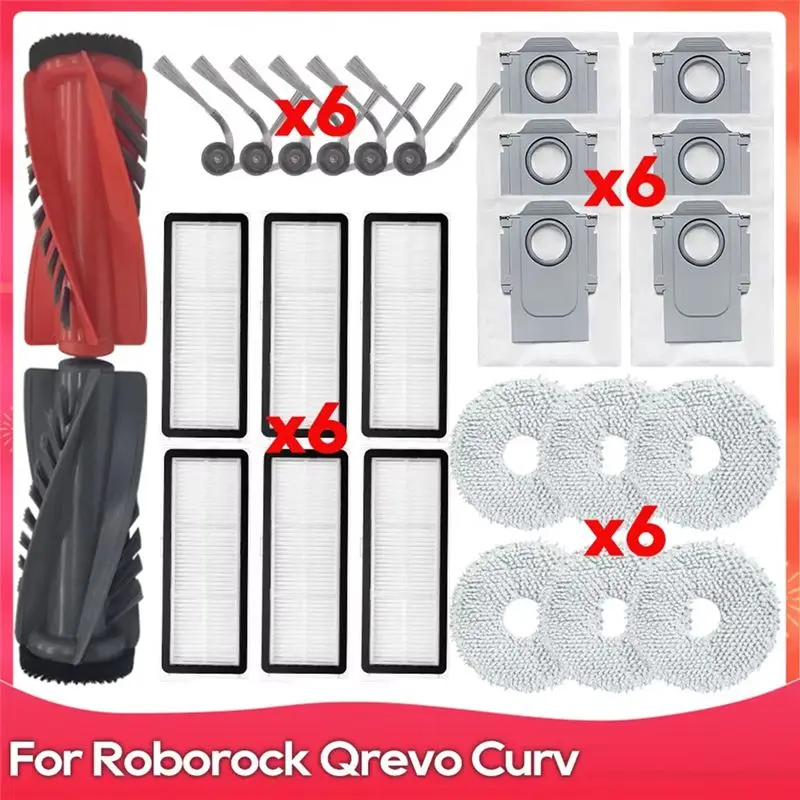 N10R-Compatible For Roborock Qrevo Curv/ P20 Pro Replacement Parts Accessories Hepa Filter Mop Cloth Dust Bag Main Side Brush