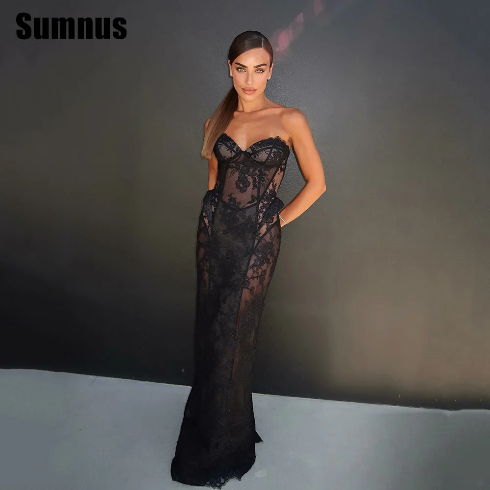 Sumnus Giltter Liebsten Lange Schwarze Meerjungfrau Prom Kleid Schatz Spitze Abendkleider Party Kleider Vestido De Noche Angepasst