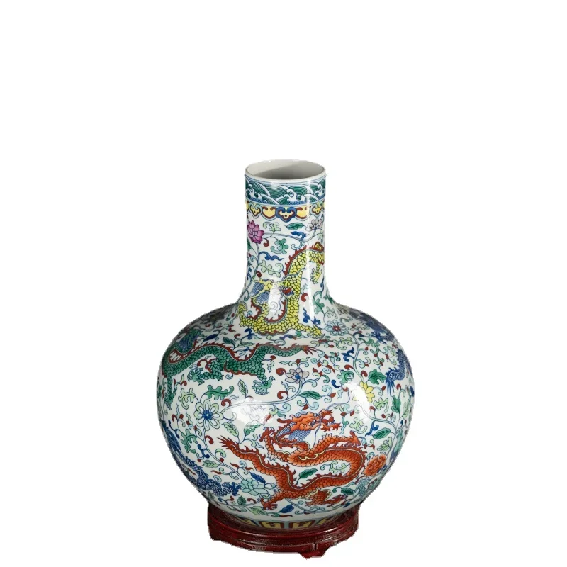 Ceramic Vase Chinese Retro Hand Painted Simple Modern Suitable Living Room Study High-End Decoration Porcelain Bottle Decoration