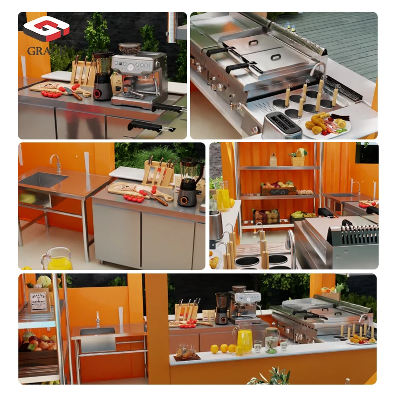 Modular Kitchen Equipment for Shipping Container Restaurant, Prefabricated Fast Food Truck & Kiosk Cooking Equipment Solution