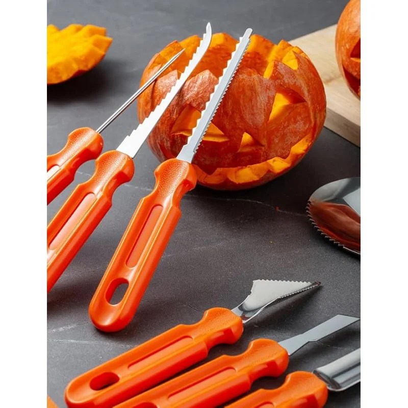 1set kit per intagliare la zucca con borsa portaoggetti, set di coltelli per intaglio della zucca in acciaio inossidabile per la decorazione di