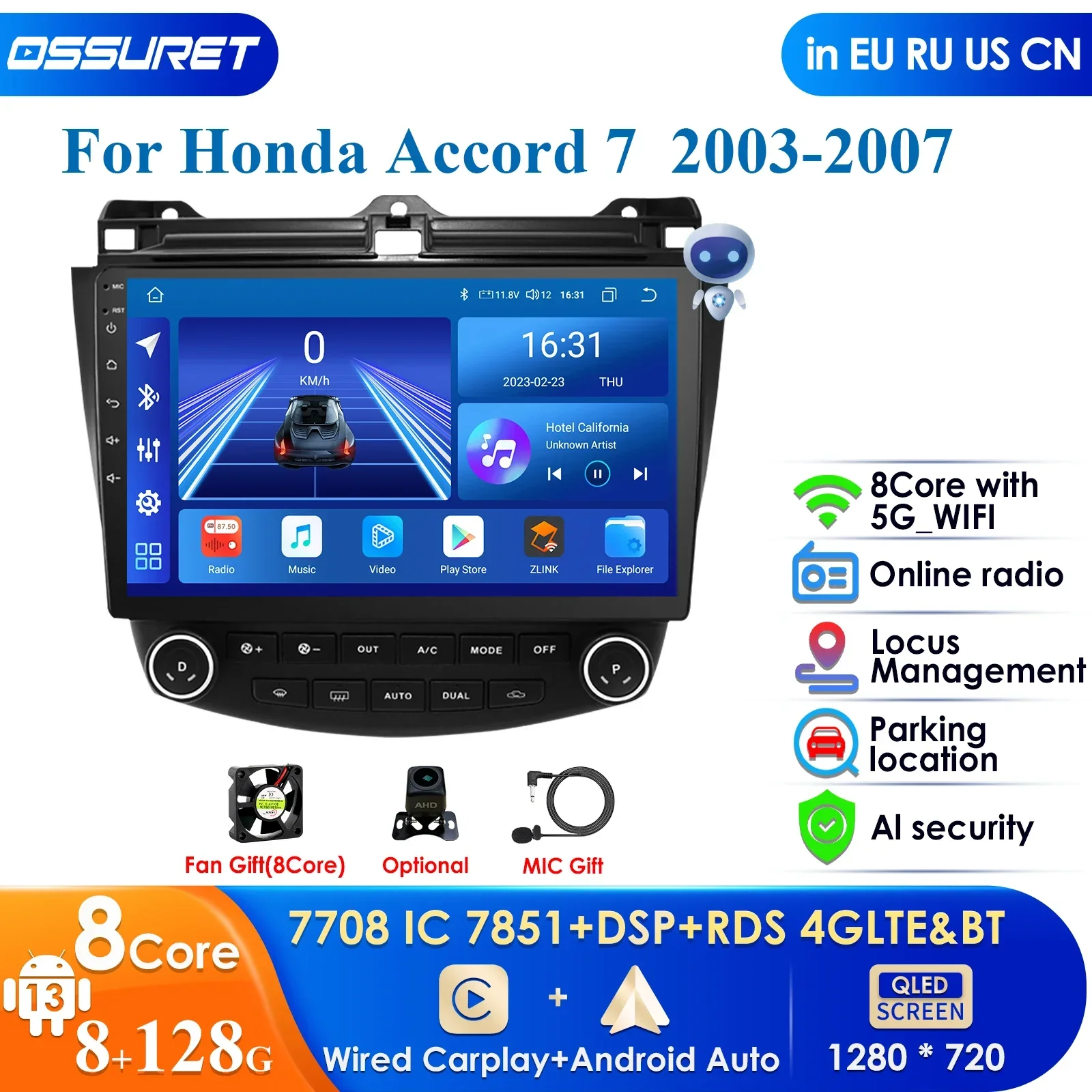 

8G+128G DSP IPS Carplay 4G-LTE 2 Din Android 12 Car Radio GPS for Honda Accord 7 2003-2008 Navigation Multimedia 2din Autoradio