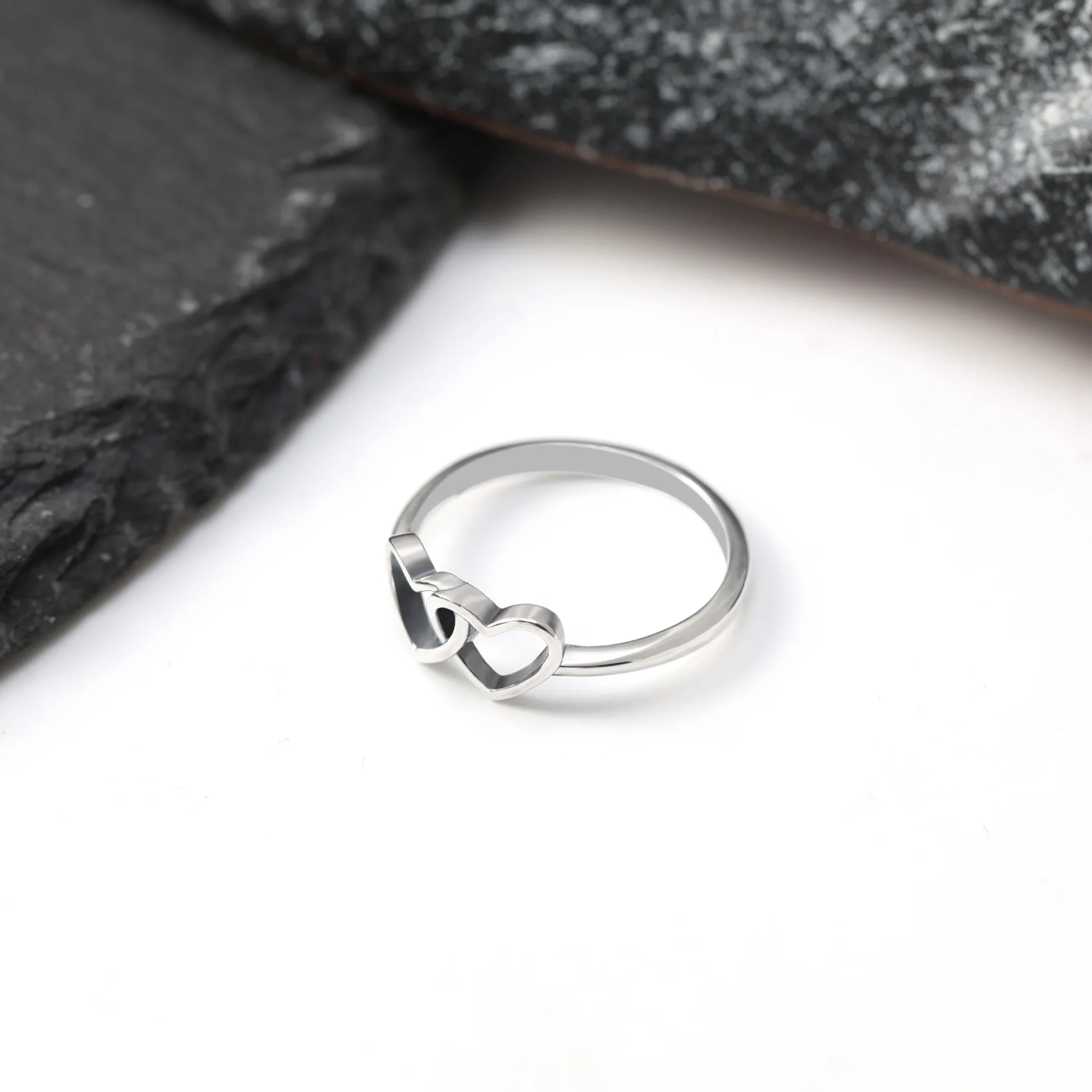 S925 Silver Interlocking DoubleHeart Ring Polished Connected Love Finger Ring Minimalist Dainty Stackable Jewelry Gift for Women