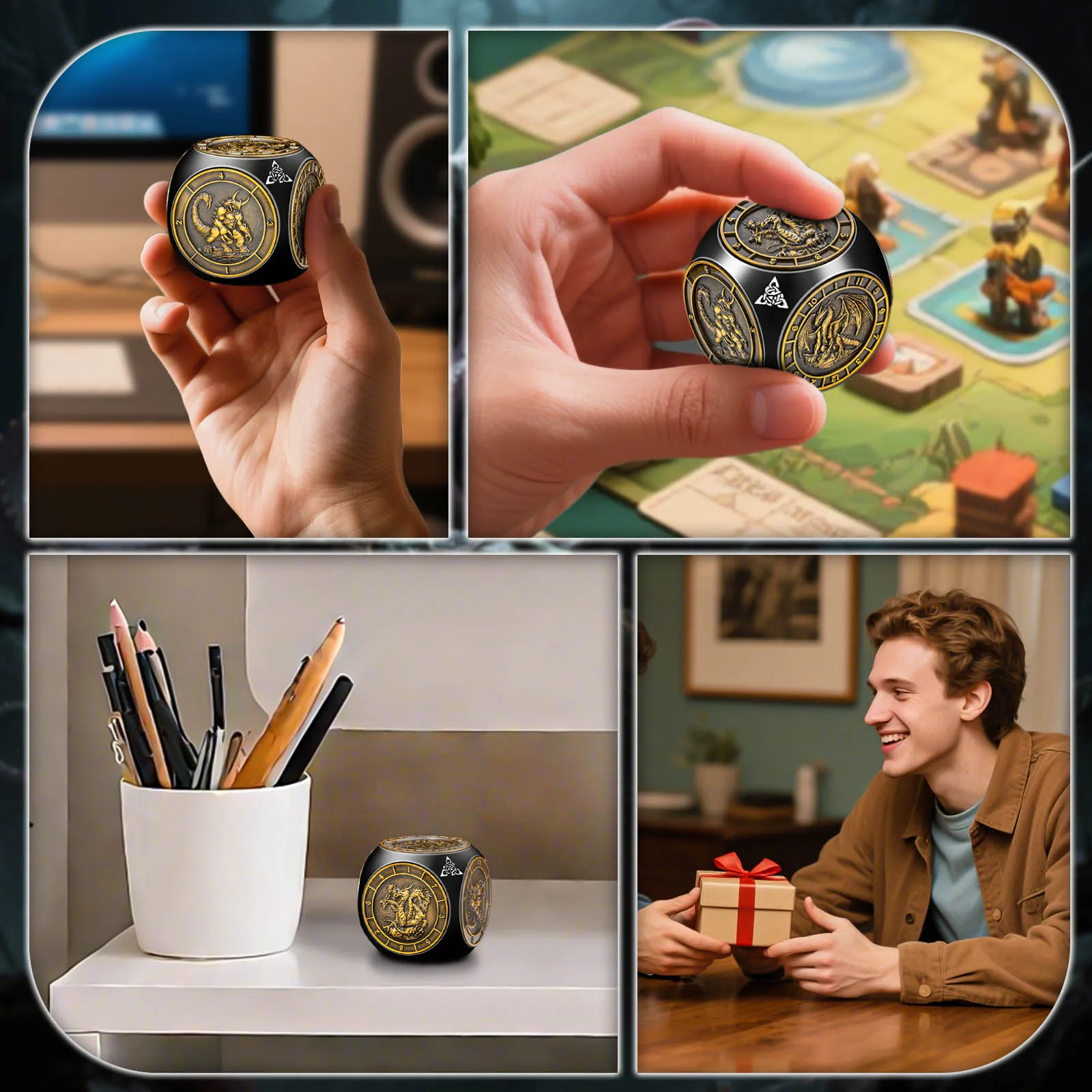 نرد دوار 7 في 1 للزنزانات والتنين، مجموعة نردات معدنية متعددة السطوح ثلاثية الأبعاد مع صندوق، نرد D&D للعب الأدوار RPG #5