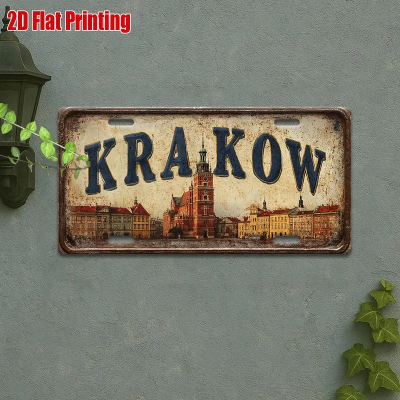 2D Flat 1pc, 2D Flat, 1pc, Vintage Metal Sign, for Decorating Solely, Outdoor Wall Art (30.48cm X 15.24cm), Krakow Poland City R