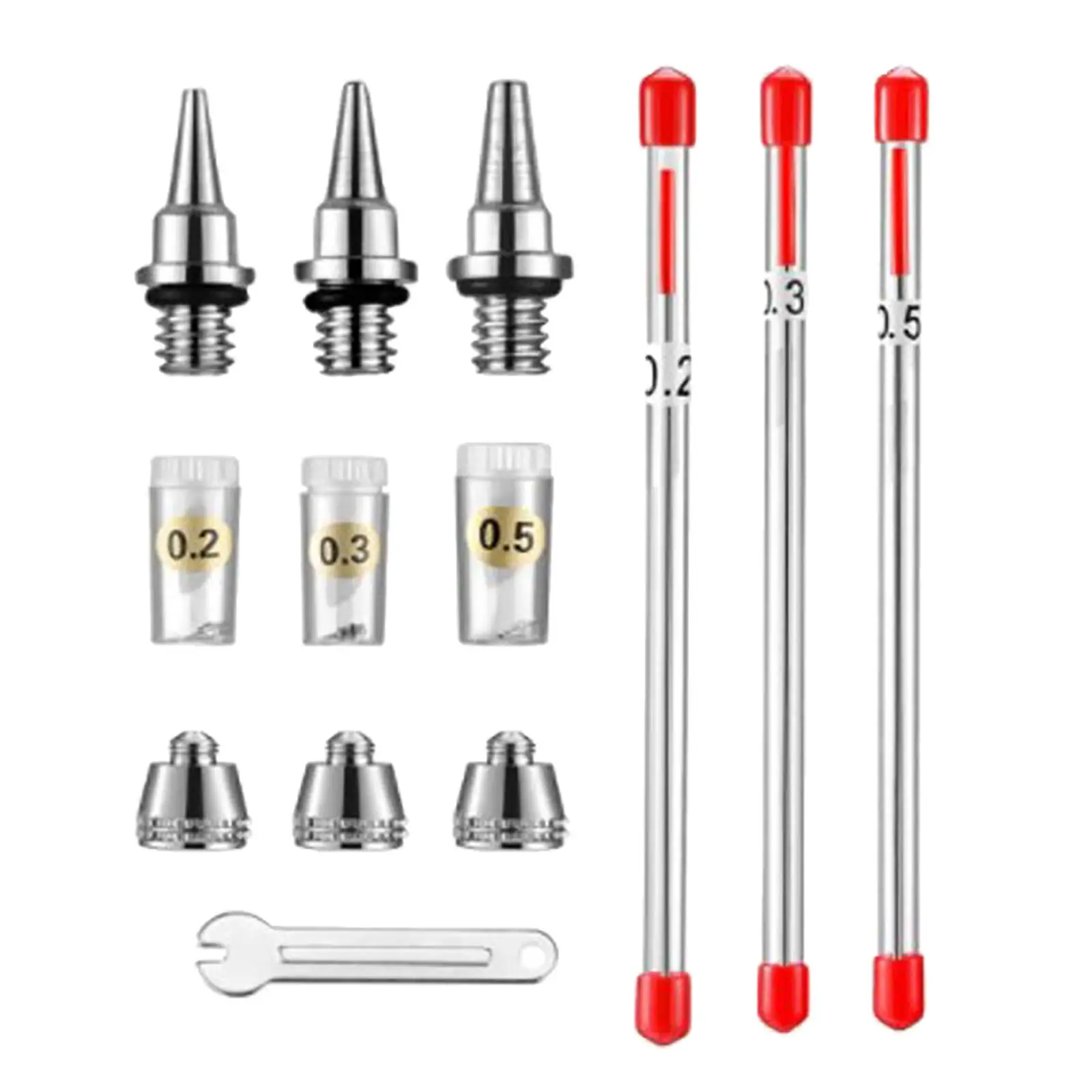 10x Professional Airbrush Nozzle Kits Replacement Parts Mini Wrench Airbrush Nozzle Caps