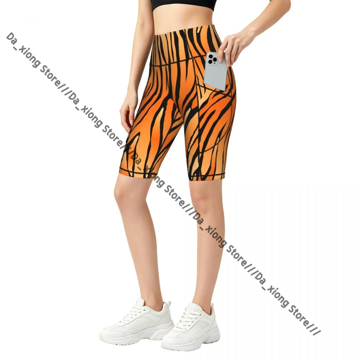 Ladies Yoga Shorts Abstract Tiger Skin Print Breathable Gym Running Workout Pants