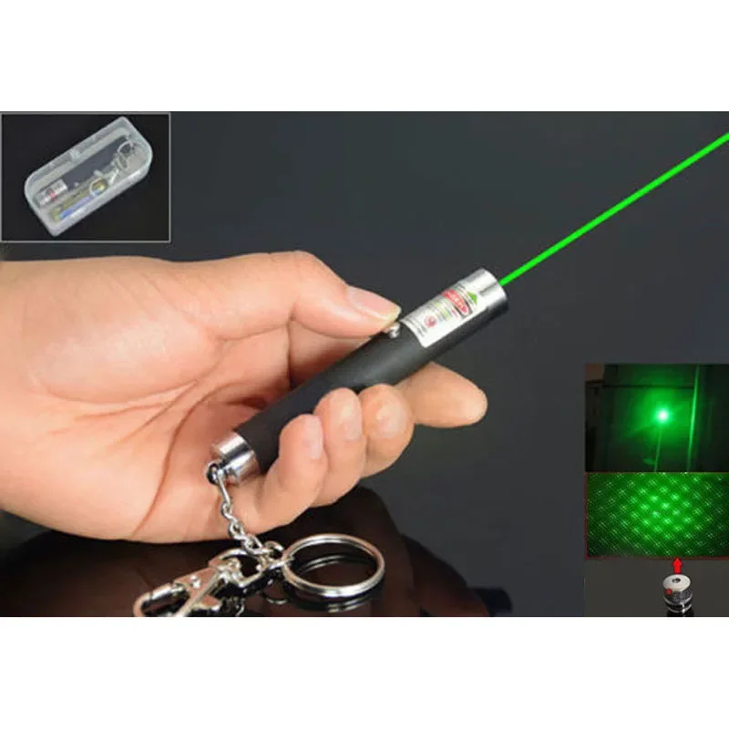 Banggood-Mini ponteiro laser verde, caneta de luz laser, bateria AAA com chaveiro, chaveiro, 532nm, 2 em 1 ponto ou estrela