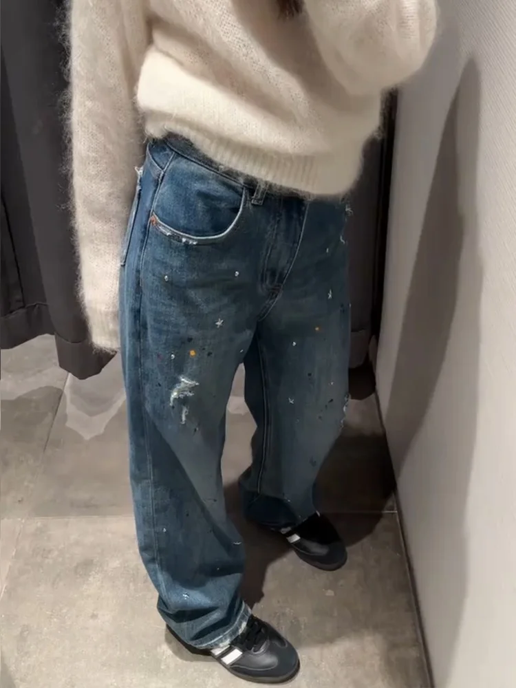 

Джинсы свободного кроя с высокой талией, женские весенне-осенние новые брюки большого размера, прямые широкие брюки, дизайн Sensation Nich...