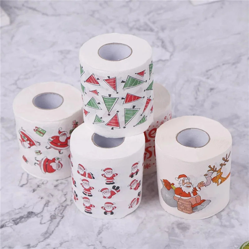ABIT 5 Styles Santa Claus Paper Roll Tissue Paper Towels Christmas Decorations Xmas Santa Office Room Toilet Paper 20 Roll
