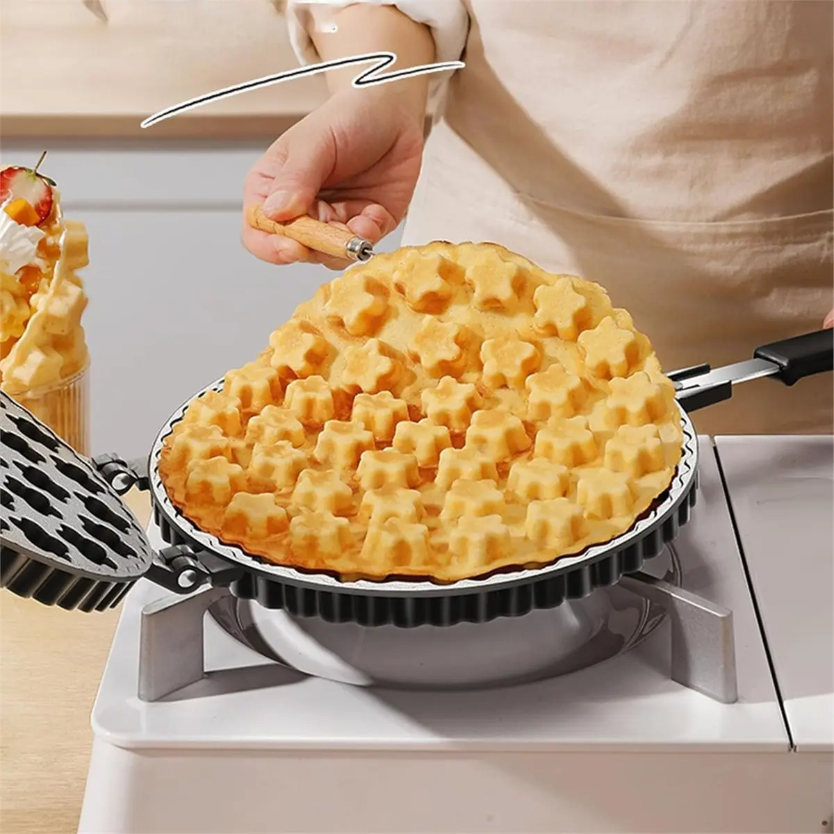 2026 New Bubble , Nonstick Double Side Flower Pattern Egg Waffler Iron, Aluminum Alloy Ice Cream Cone Maker