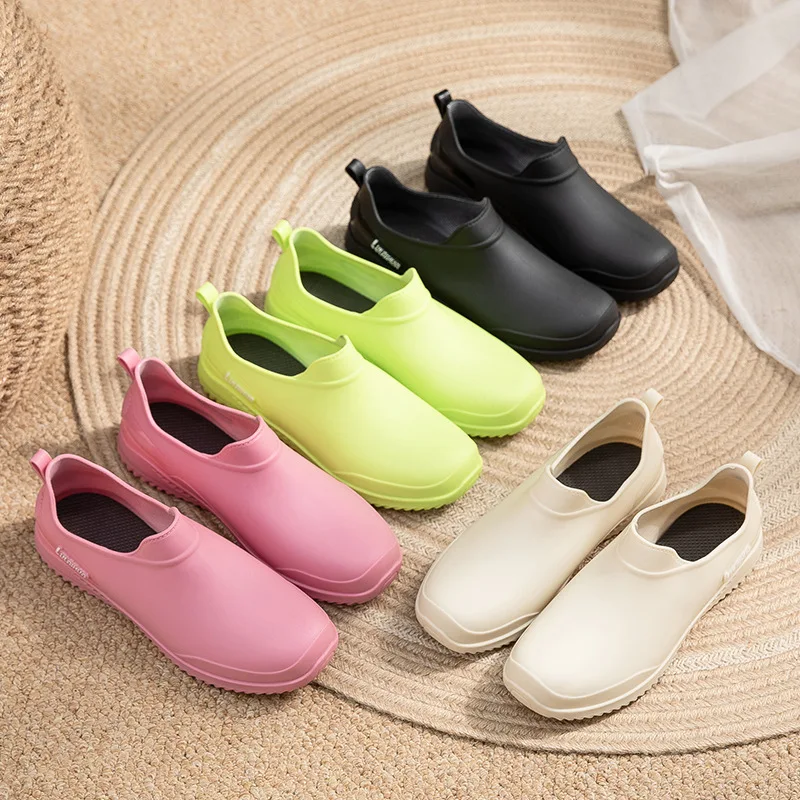 

Низкие весенне-осенние пластиковые резиновые сапоги с низким берцем, женские непромокаемые кухонные рабочие противоскользящие водные сапоги для взрослых на четыре сезона