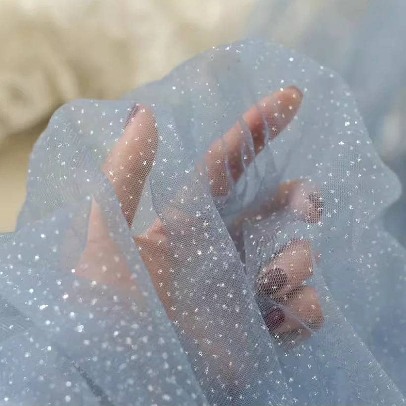 5 mt/los Glänzenden Feinen Pulver Tüll Stoff Silber Feinen Pulver Schleier Hochzeit Hintergrund Garn Tüll Stoff – Detail 7