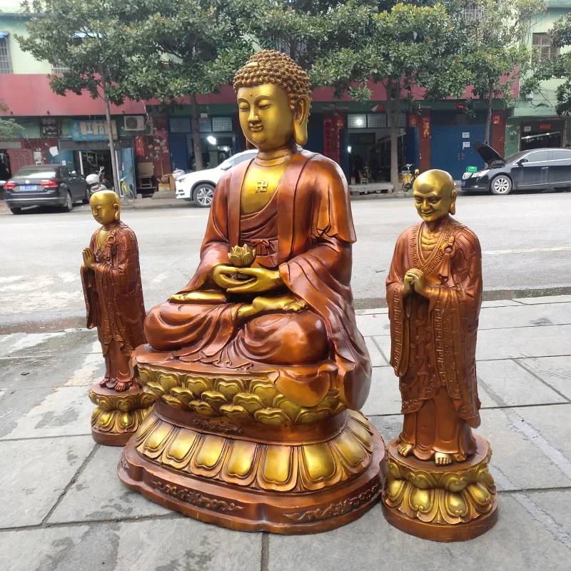 A set 3PCS large huge Europe America Asia temple Buddha statue bless safe healty Amitabha Sakyamuni ZUNZHE brass