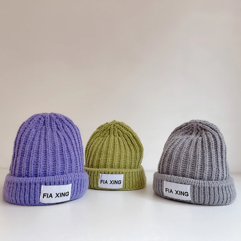 Autumn Winter Baby Hats Letter Pattern Children Beanies Soft Warm Kids Boys Girls Knitted Caps 10 Colors