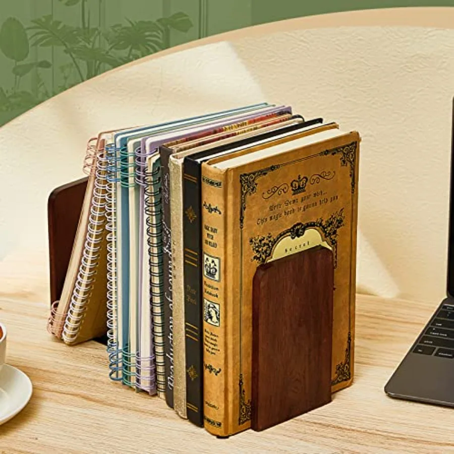 4 أزواج من الدفتين الخشبية شديدة التحمل للأرفف حامل كتب جوز كبير قوي مقاس 5.2 × 3.2 × 4.2 بوصة مكتب مكتب مزخرف Acc #5