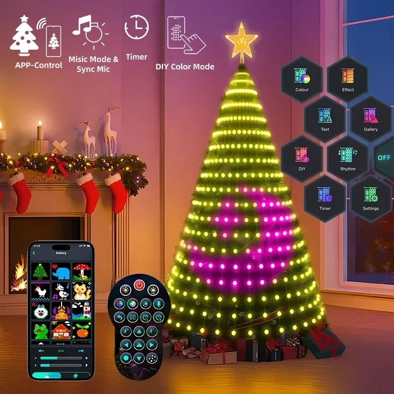 

2.1M Smart Christmas Tree Garland LED Fairy String Lights App Remote Control DIY Picture Display for Party Christmas Decoration