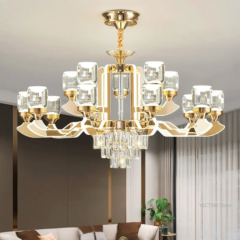 

GHJUYIOL Living room crystal chandelier, light luxury, post-modern, simple and atmospheric, villa hall lamp arm, luminous lamp