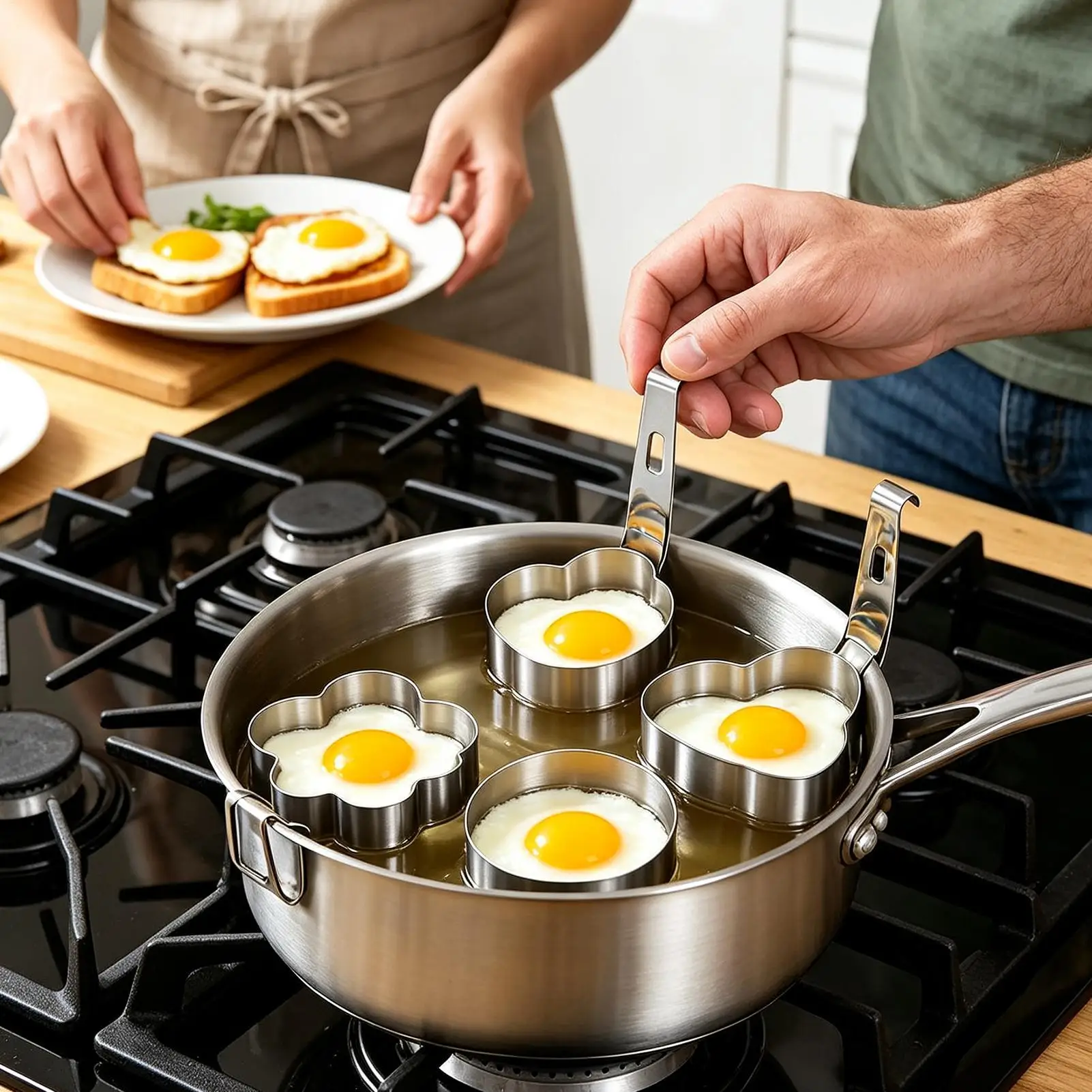 3pcs Egg Poaching Cups Non-Stick Stainless Steel Hangable Reusable Boiling Egg Molds for Kitchen Picnic Breakfast Brunch Air