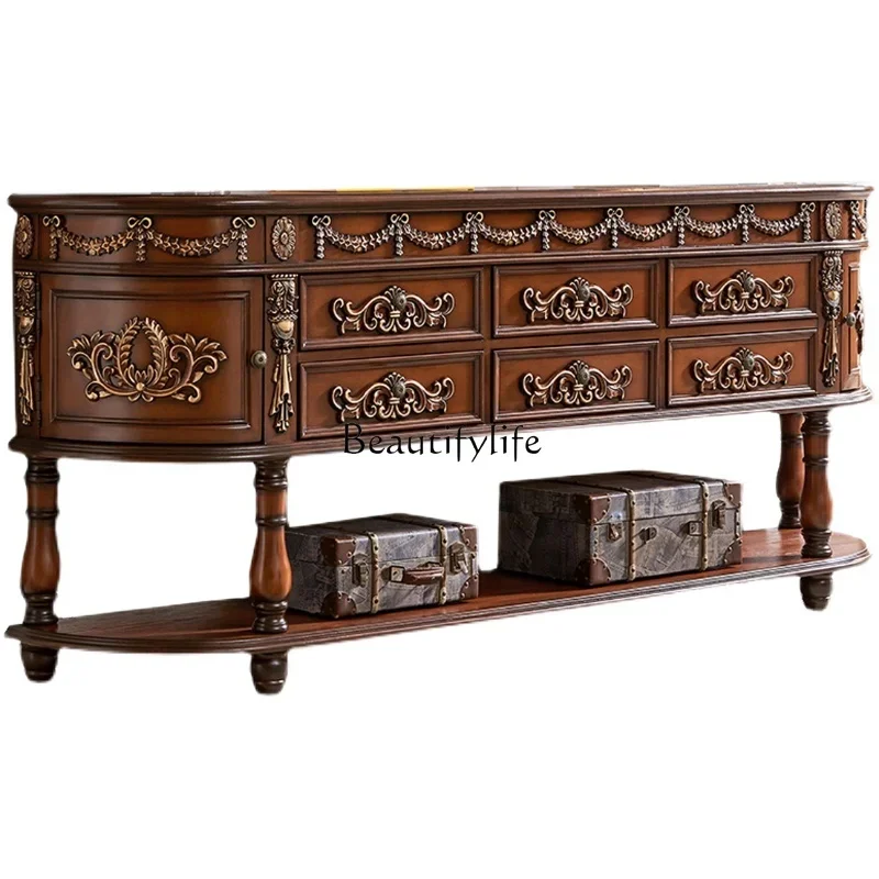 

European-Style Console Long Solid Wood American-Style Side View Wall Sofa Back TV Cabinet