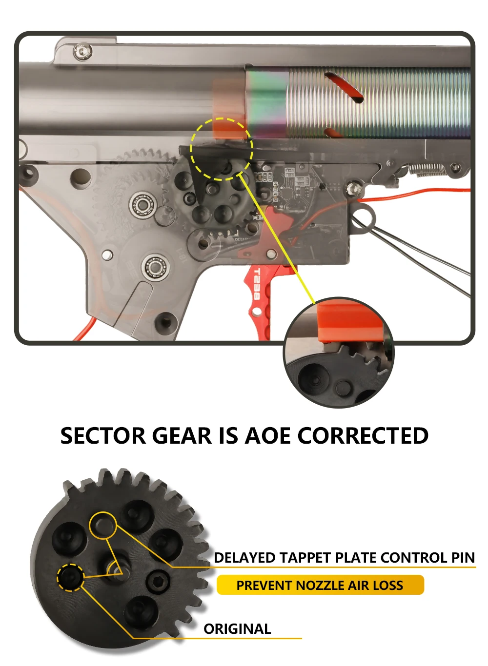 T238 AEG Getriebeset Pro Edition Präzisions-CNC-gefertigte Konstruktion 40Cr Stahlspirale 9:1/13:1/16:1/18:1 für Version 2/3 Getriebe – Detail 5